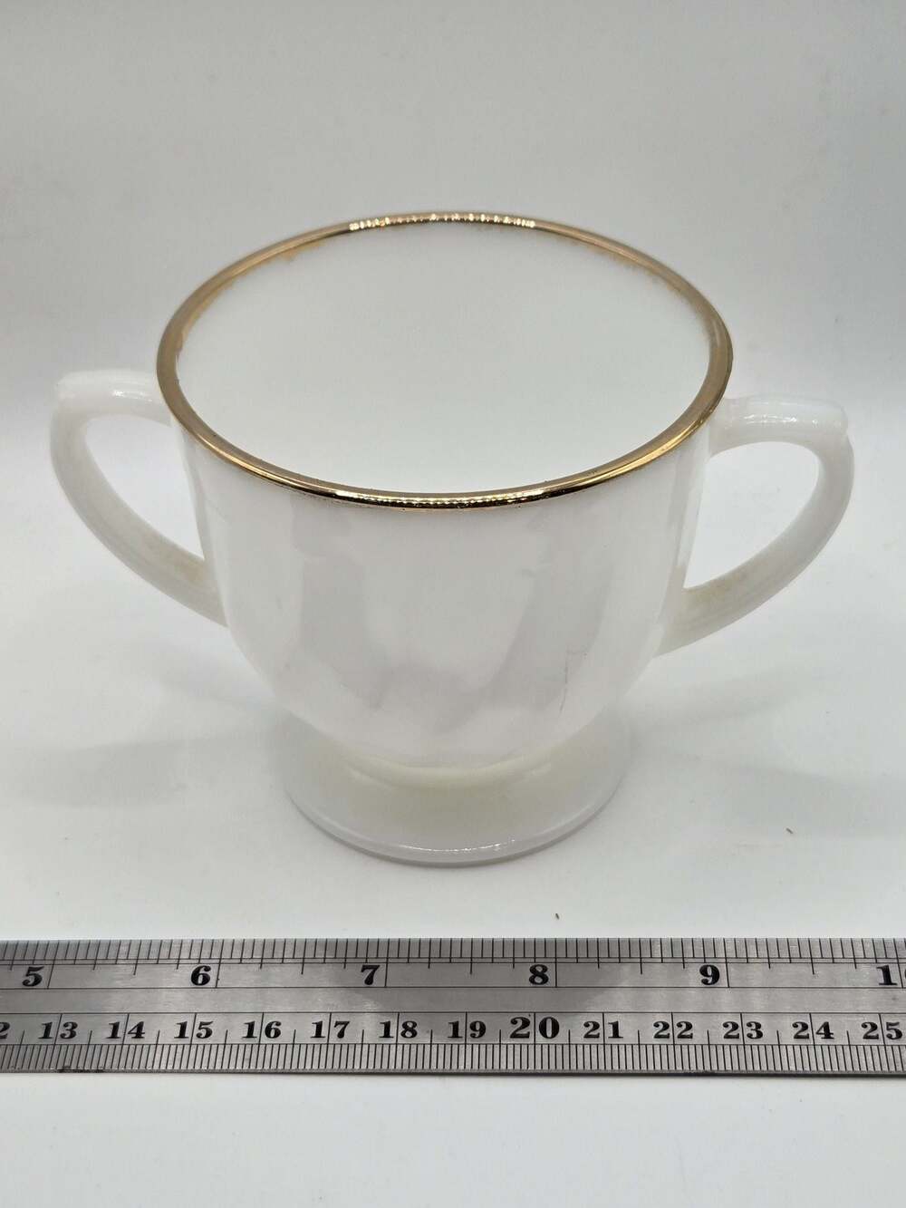 Vintage Fire King Oven Ware Swirl Milk Glass Sugar Bowl with Gold Trim